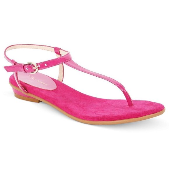 'Izzelly' Pink Patent Ankle Strap Low Heeled Thong Sandals by Nine West - Picture 8 of 8